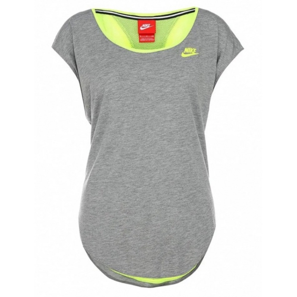 Nike Womens Gray Neon Yellow Mesh Back Activewear Top Medium
